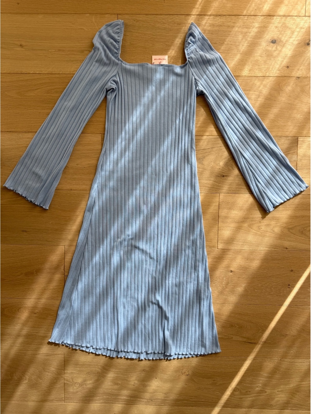 Lisa Says Gah Roya Ribbed Midi Dress Light Blue Size XS NWT Long Sleeve - Picture 4 of 11
